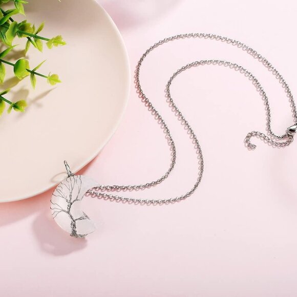 Necklaces for Women Crescent Moon Pendant Necklace Tree of Life Wire Wrapped Cry - Picture 5 of 7